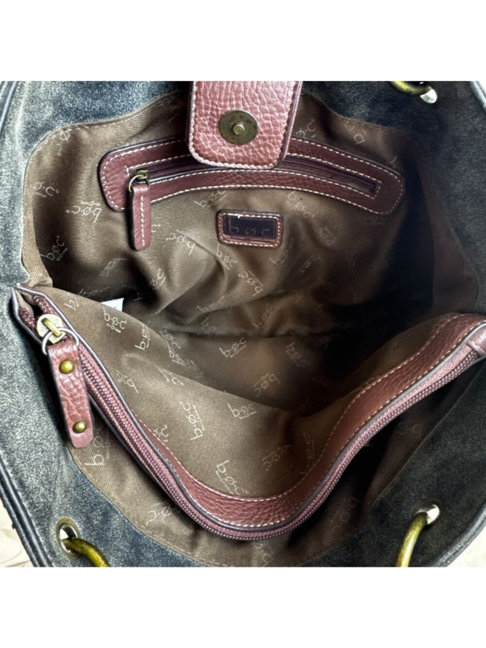 B.O.C. Two-Tone Leather Shoulder Tote Bag Front Zipper Pocket & Dual Handles - Picture 6 of 8
